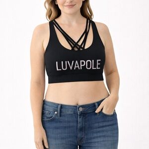 Black Luvapole Pole Dance Fitness  Strappy Sports Bra